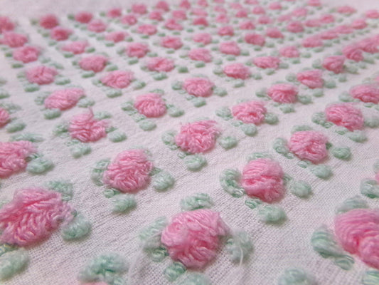 Popular Pink Rosebud Vtg Chenille Bedspread Fabric Rose Quilt Material 18x24"