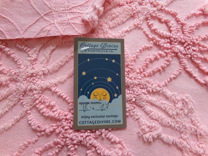 bubblegum pink vintage chenille bedspread fabric, geometric design, 18" x 24"