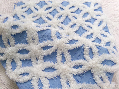 Vintage Blue & White Chenille Fabric, Snowflakes in the Sky, Quilt Material 18" x 24" Piece