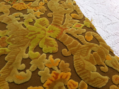 vintage cut velvet fabric, rusty coppertone boho tapestry style Bates design, 12" x 20" cut piece, for wallhanging, small bags