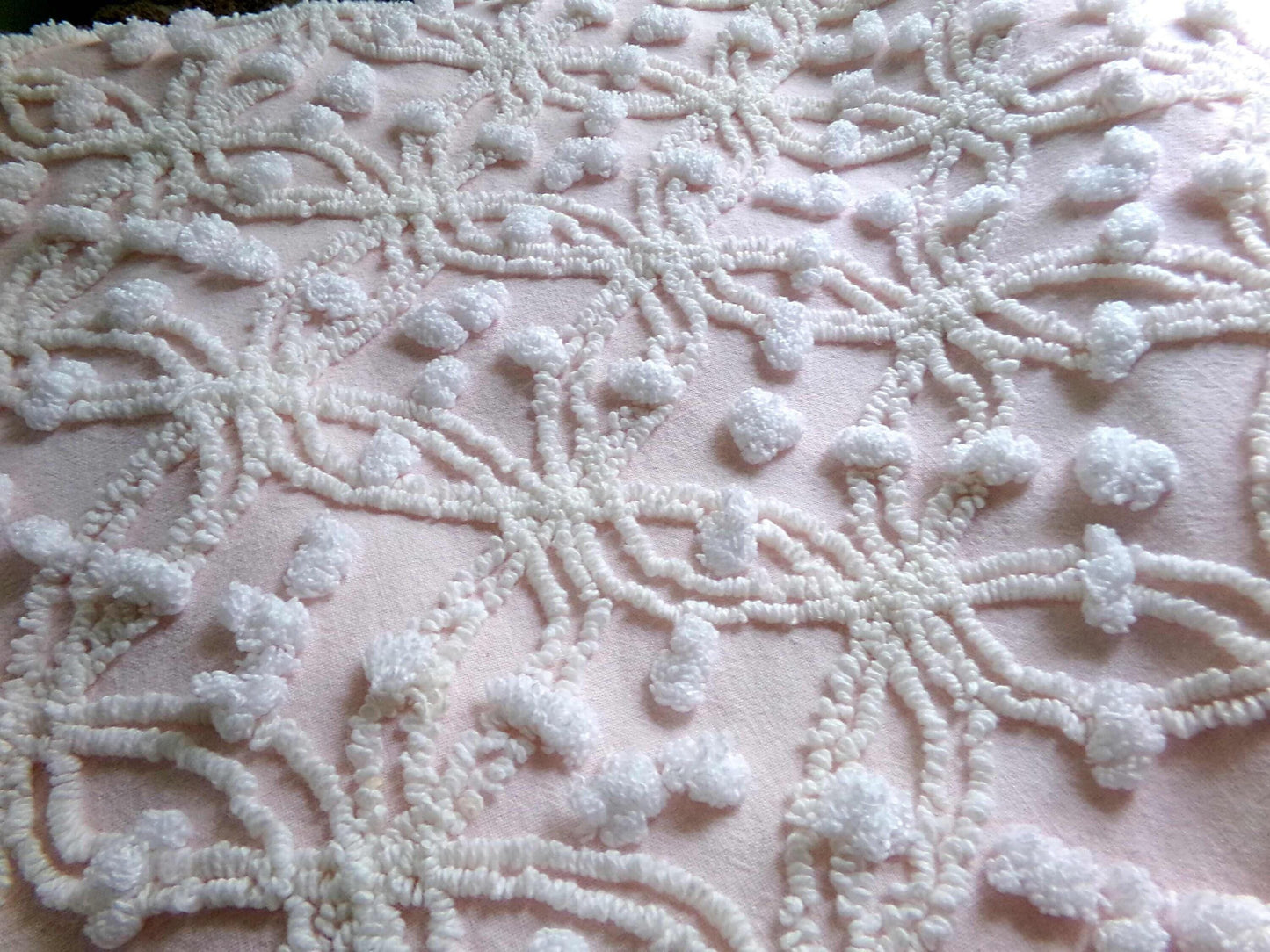 Feather Pink Vintage Chenille Fabric, Needletuft Rings & Overtufted Pops, Quilter's Favorite 18" x 24" Piece