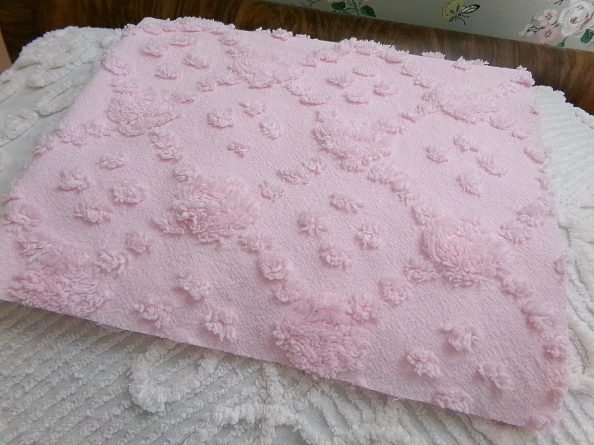 Soft Pink Vintage Style Chenille Fabric, Diamond Lattice Pops, 18x24" Piece