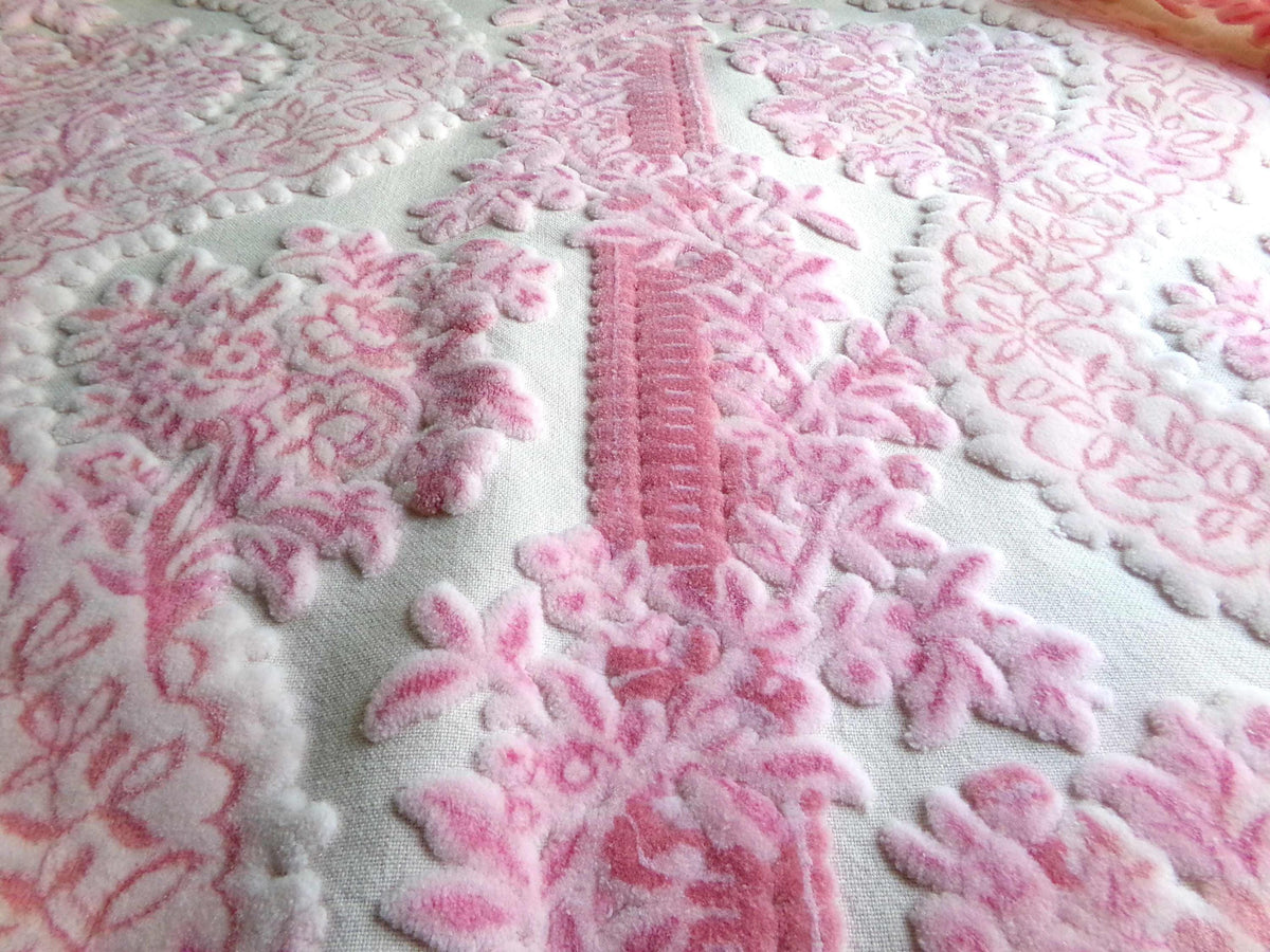 Luxury Pink Vintage Cut Velvet Fabric, Bates Tapestry Chenille, 16x24" Piece