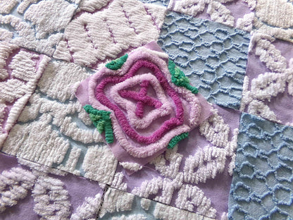 sleep softly chenille fabric squares, serene blue, lilac & white, 17 vintage quilt blocks 6" x 6" inch, for pillows, quilting, crafts