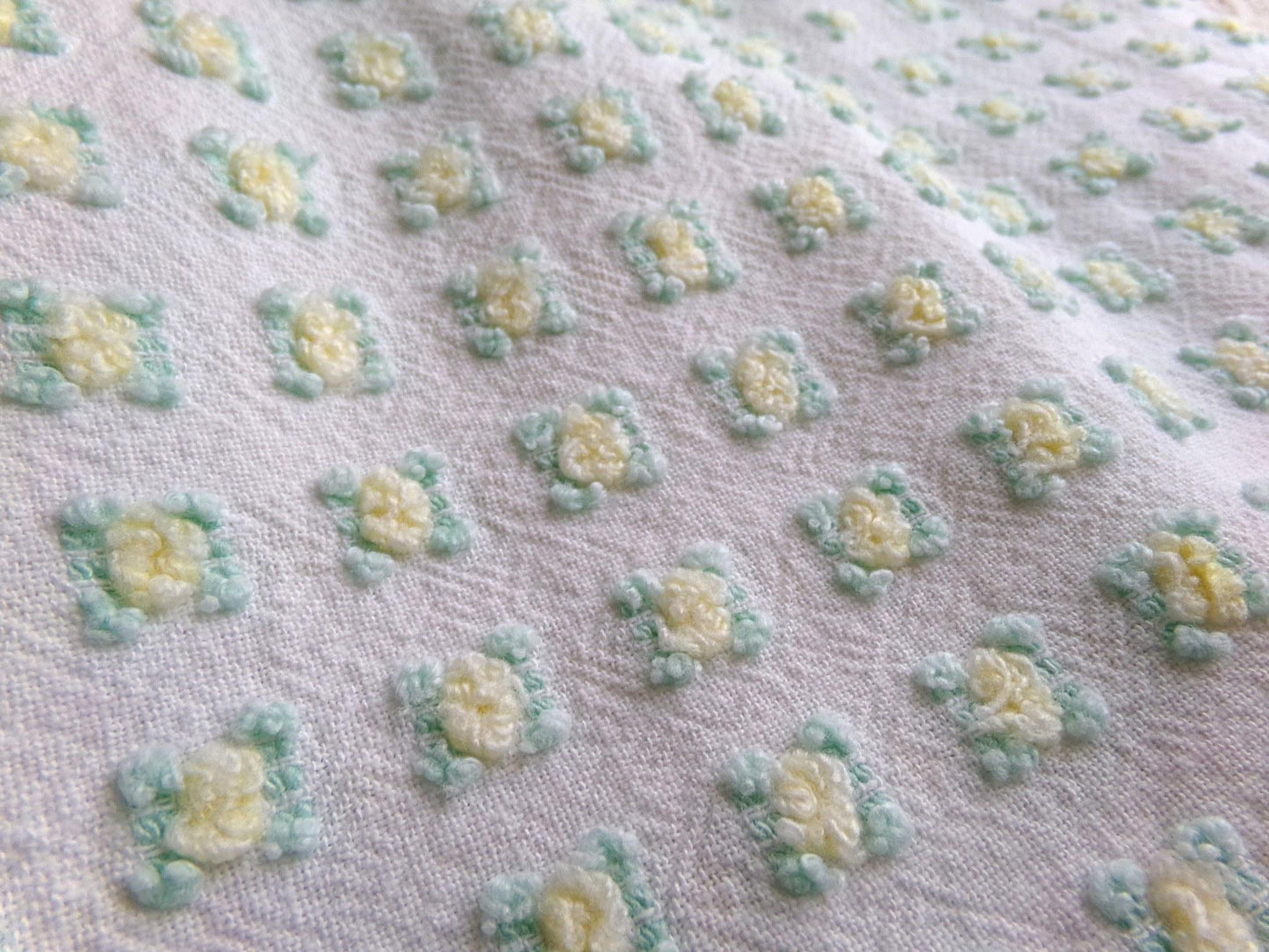 tiny tuft yellow rosebud vintage chenille fabric, textured mini rose design, 18" x 21.5" piece quilt material