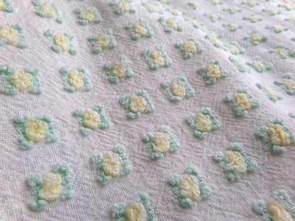 tiny tuft yellow rosebud vintage chenille fabric, textured mini rose design, 18" x 21.5" piece quilt material