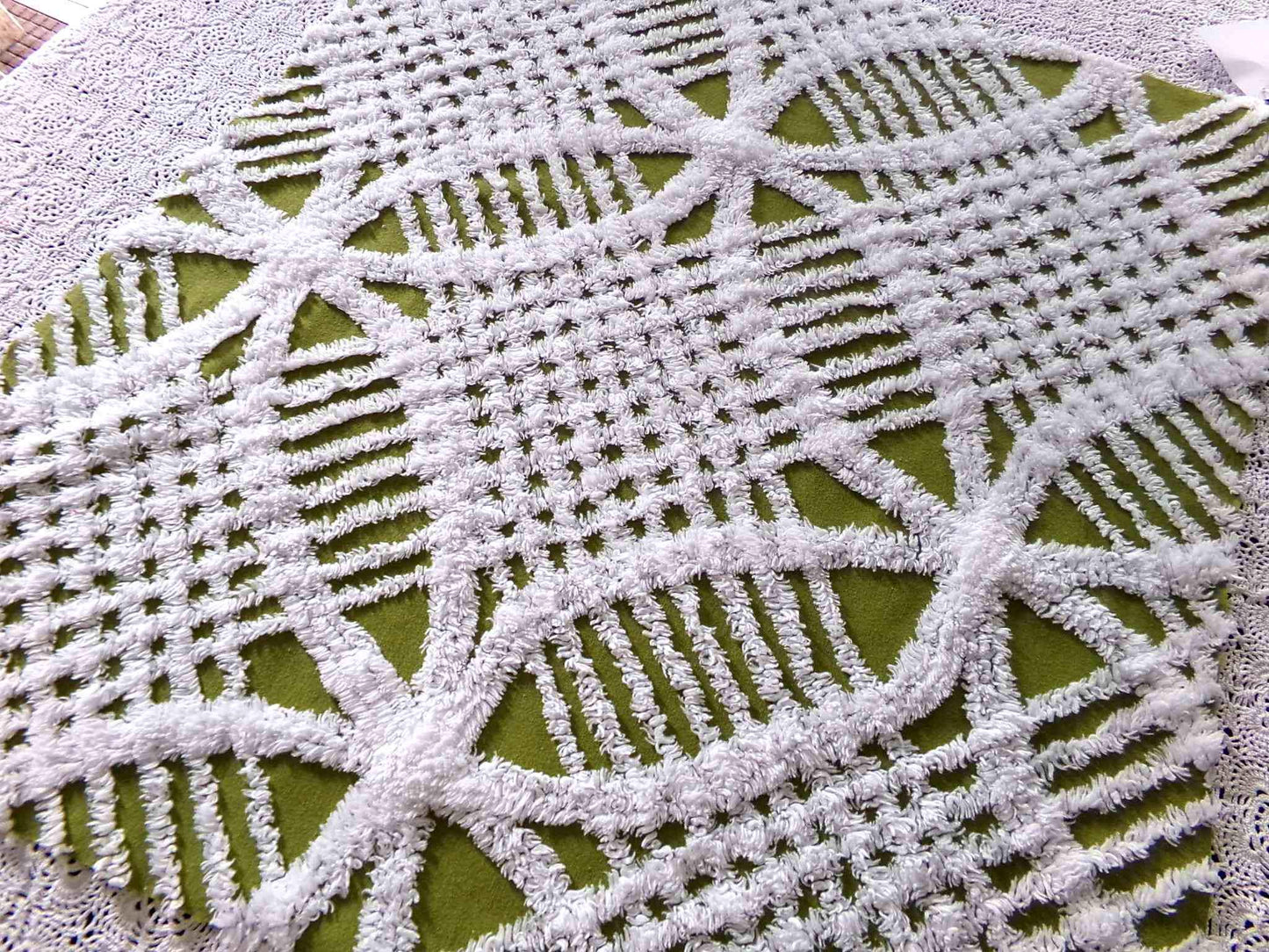 Boho Olive Army Green Vintage Chenille Fabric, 22" x 20" inch Piece, Retro 1970s Hippie Vibes