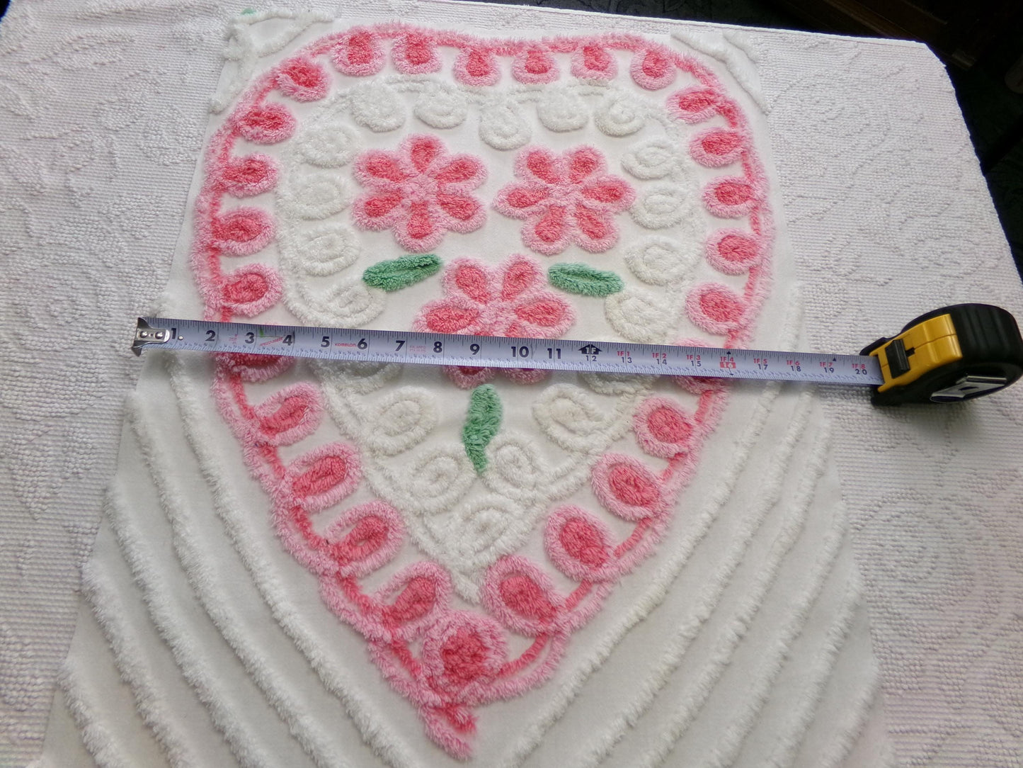 Sweet Heart Pink Vintage Chenille Fabric: Romantic Valentine Design 18" x 27" Piece Sewing Material for Quilts & Crafts