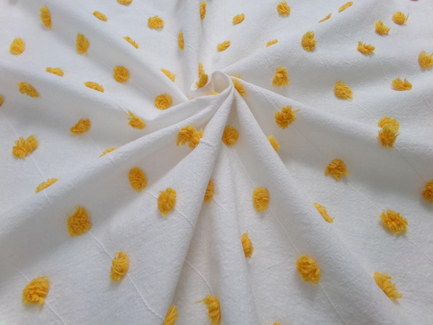 Little Golden Dots Vintage Chenille Fabric, tufted pops lightweight sewing craft quilt material, 18" x 24" piece