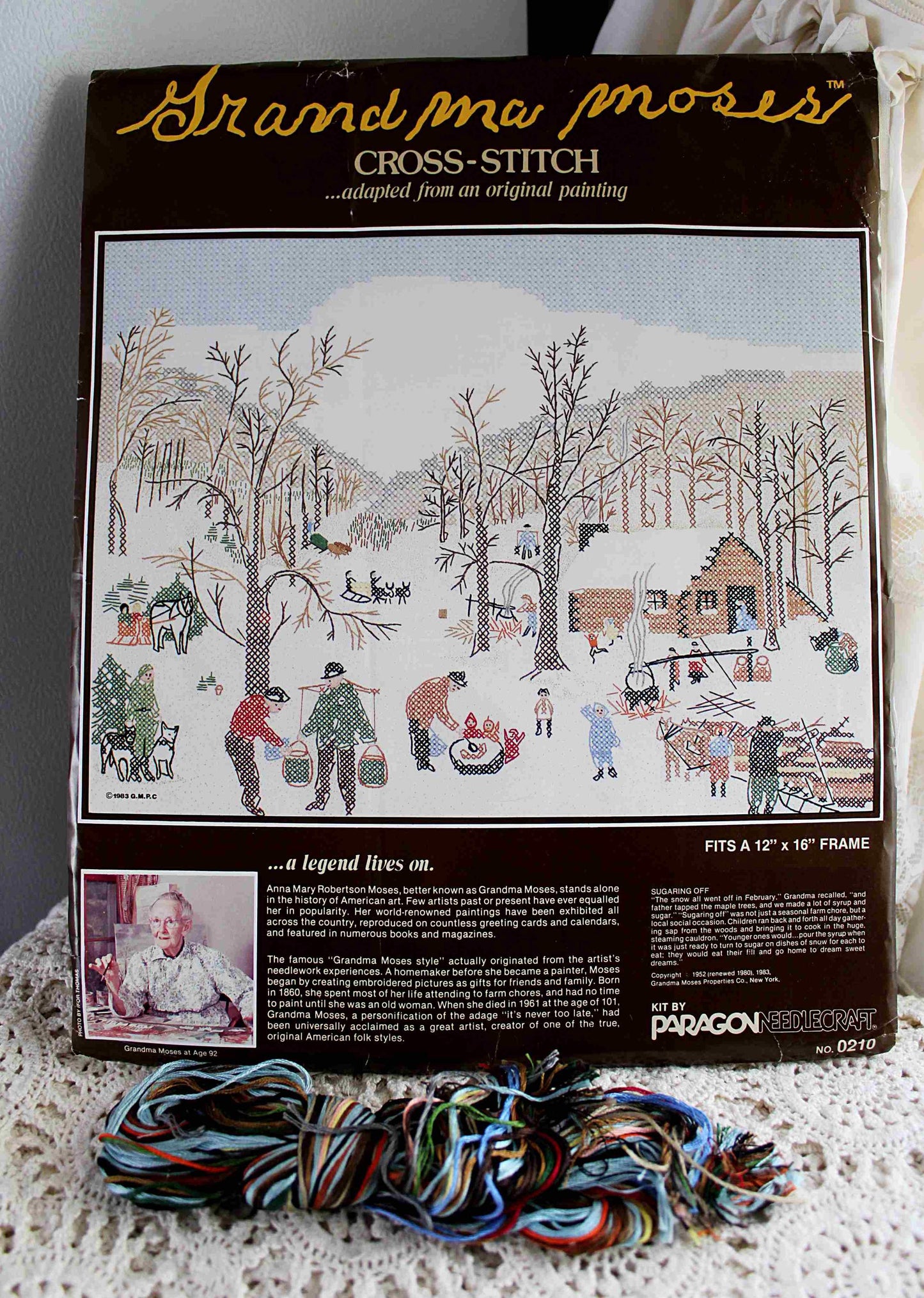 SUGARING OFF Cross Stitch Stitchery Kit, Vintage Grandma Moses Design, Paragon Needlecraft Embroidery 0210 from 1983