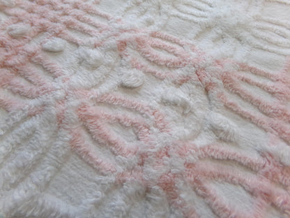 Pink & White Vintage Chenille Fabric, geometric craft quilt material, 27" x 19"