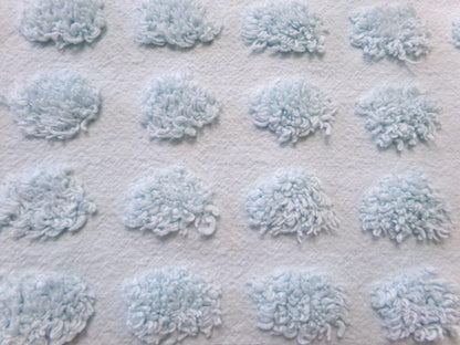 Refreshing Aqua Vintage Style Chenille Bedspread Fabric Coin Dot Pops 18x24"