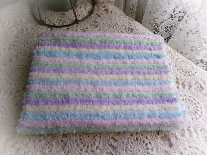 Pastel Rainbow Stripes Vintage Chenille Fabric, 18" x 24" inch Piece, Pretty in DIY Pillows, Handmade Quilts