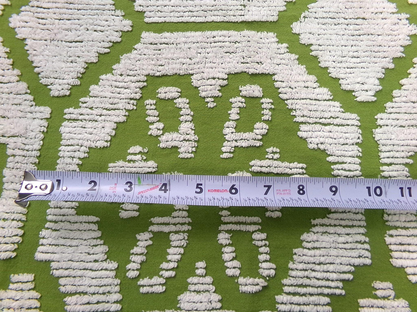 Boho Vintage Chenille Bedspread Fabric, 70s Green White Daisy 19x26" Lightweight Pc