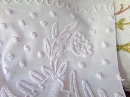 Elegant White Vintage Chenille Fabric, 20" x 23" inch Piece of Sewing Material for Quilts & Crafts