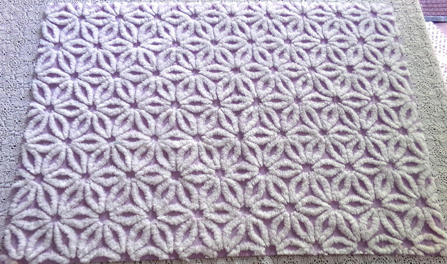 Spring Lavender Vintage Chenille Fabric in Lilac Purple & Fluffy White Daisy, 19" x 25" inch Piece, Lovely in Quilts