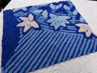 mystical blue vintage chenille bedspread fabric, plush lux star lily florals, 18" x 22" piece