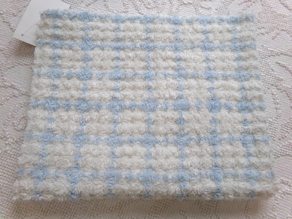 blue & white check vintage chenille fabric, cottage plaid 17x30" pc