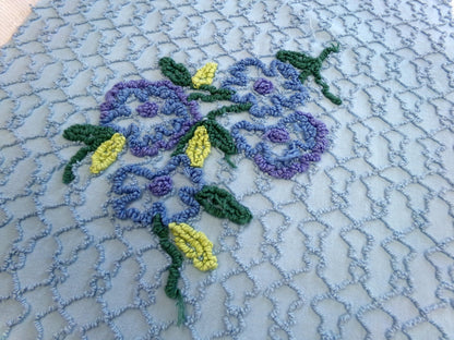 Quiet Midnight Blue Vintage Chenille Fabric, Floral 16" x 24" Piece w/ unique chain link design