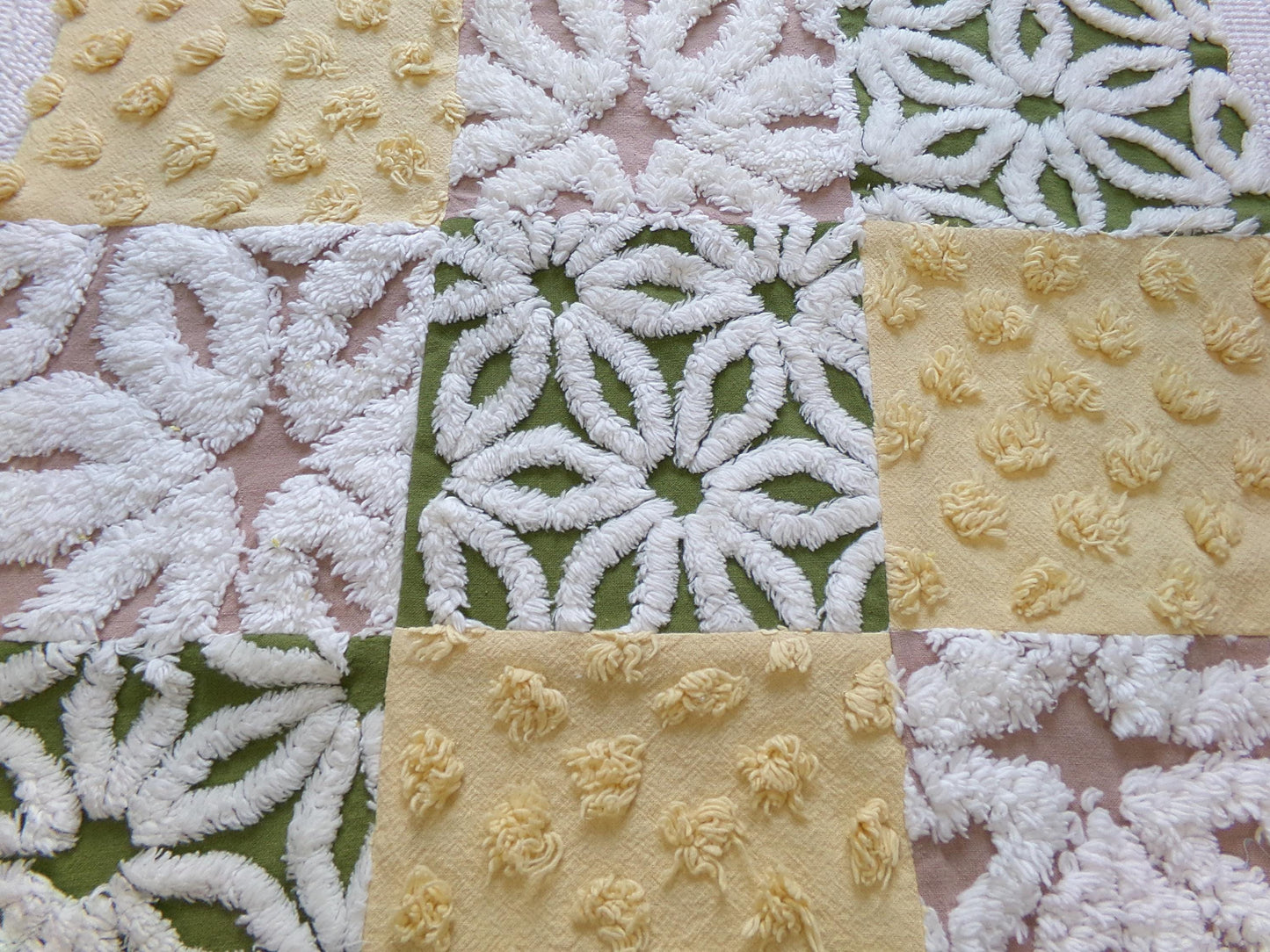 Vintage Patchwork Chenille Fabric Craft Panel - Hippie Boho Style 16" square ideal for Pillows, Quilting, Wall Hangings