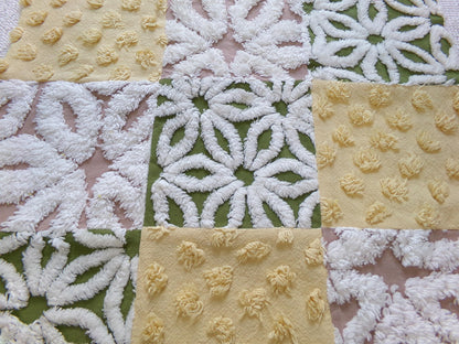 Vintage Patchwork Chenille Fabric Craft Panel - Hippie Boho Style 16" square ideal for Pillows, Quilting, Wall Hangings