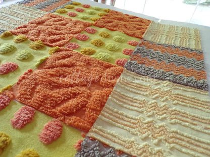 Quilt Squares Set, "Wild Lightning Zaps" from Vintage Chenille Bedspread Fabric, 16 Blocks, 6" x 6" inch