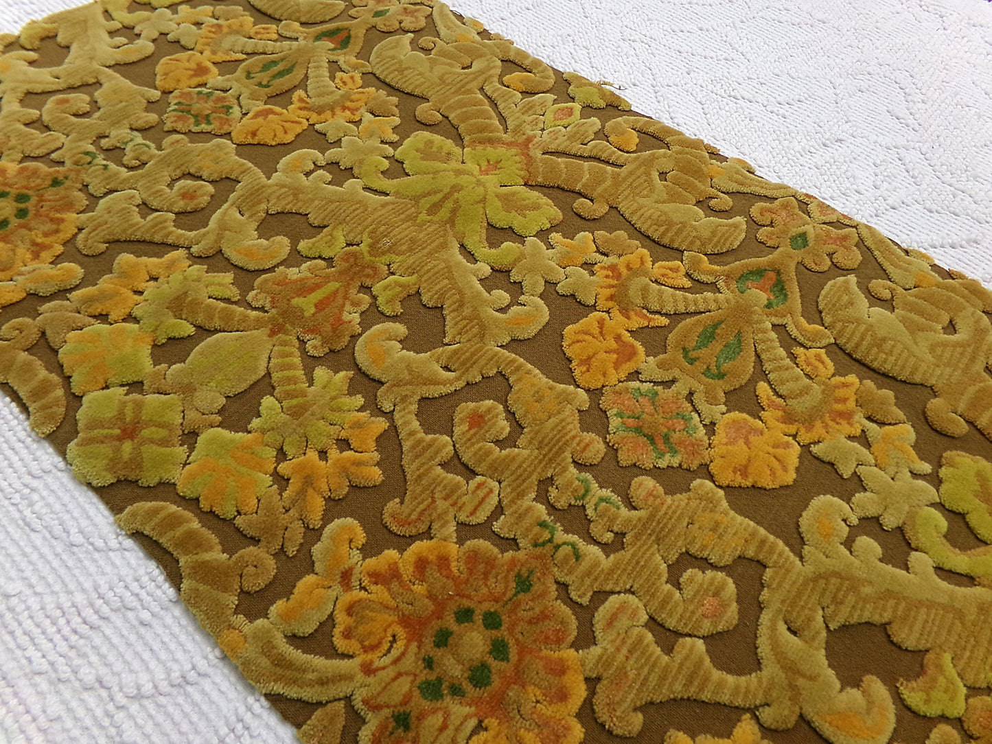 vintage cut velvet fabric, rusty coppertone boho tapestry style Bates design, 12" x 20" cut piece, for wallhanging, small bags