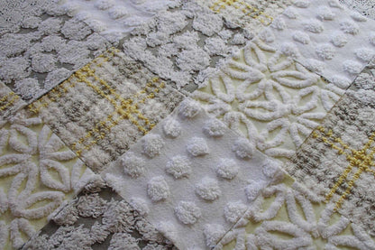 Sun & Clouds Vintage Chenille Fabric Squares, Set of 17 Rotary Cut 6" Quilt Blocks, Soft Yellow, White, Grey