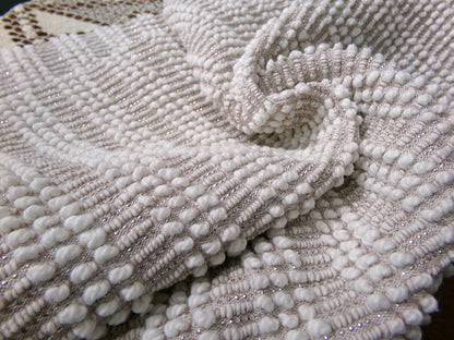 Chic Mocha Vintage Chenille Fabric Silver Lurex & White Pearl Pops 20" x 24"