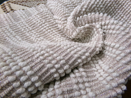 Chic Mocha Vintage Chenille Fabric Silver Lurex & White Pearl Pops 20" x 24"