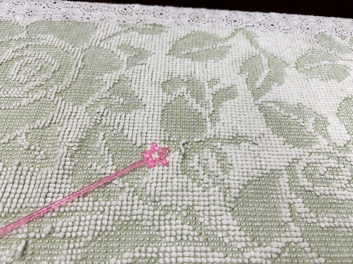 Vintage Sage Green Chenille Fabric, White Cabbage Rose 25x30" Pc