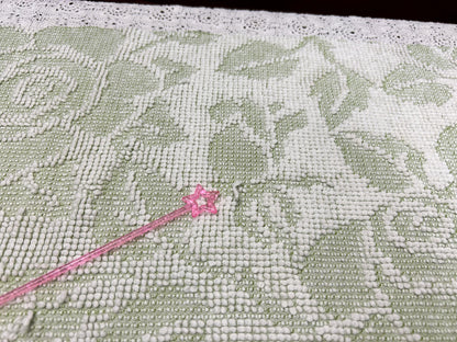 Vintage Sage Green Chenille Fabric, White Cabbage Rose 25x30" Pc