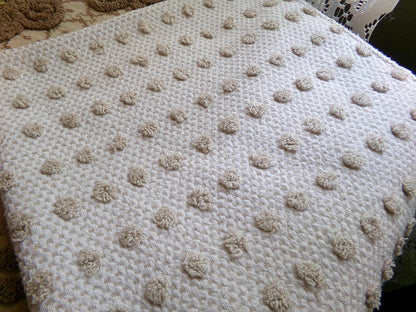 Sand Dune Vintage Chenille Fabric, Cute Dots on a Woven Sandy Brown & White Bkgd, 18" x 24" Inch Piece, Neutral Color