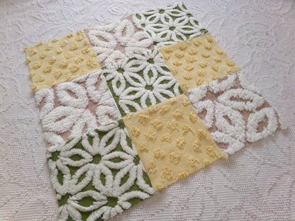 Vintage Patchwork Chenille Fabric Craft Panel - Hippie Boho Style 16" square ideal for Pillows, Quilting, Wall Hangings