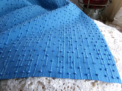 baby raindrops vintage woven chenille fabric, tiny marbleized raised blue dots, 18 x 24"
