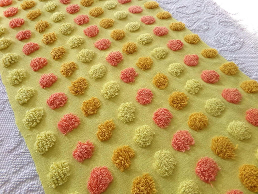 Colorful Coin Dots Vintage Chenille Fabric, 15" x 28.5" inch Piece, Retro Boho Polka Dot Material for Crafts & Sewing, ultra lightweight