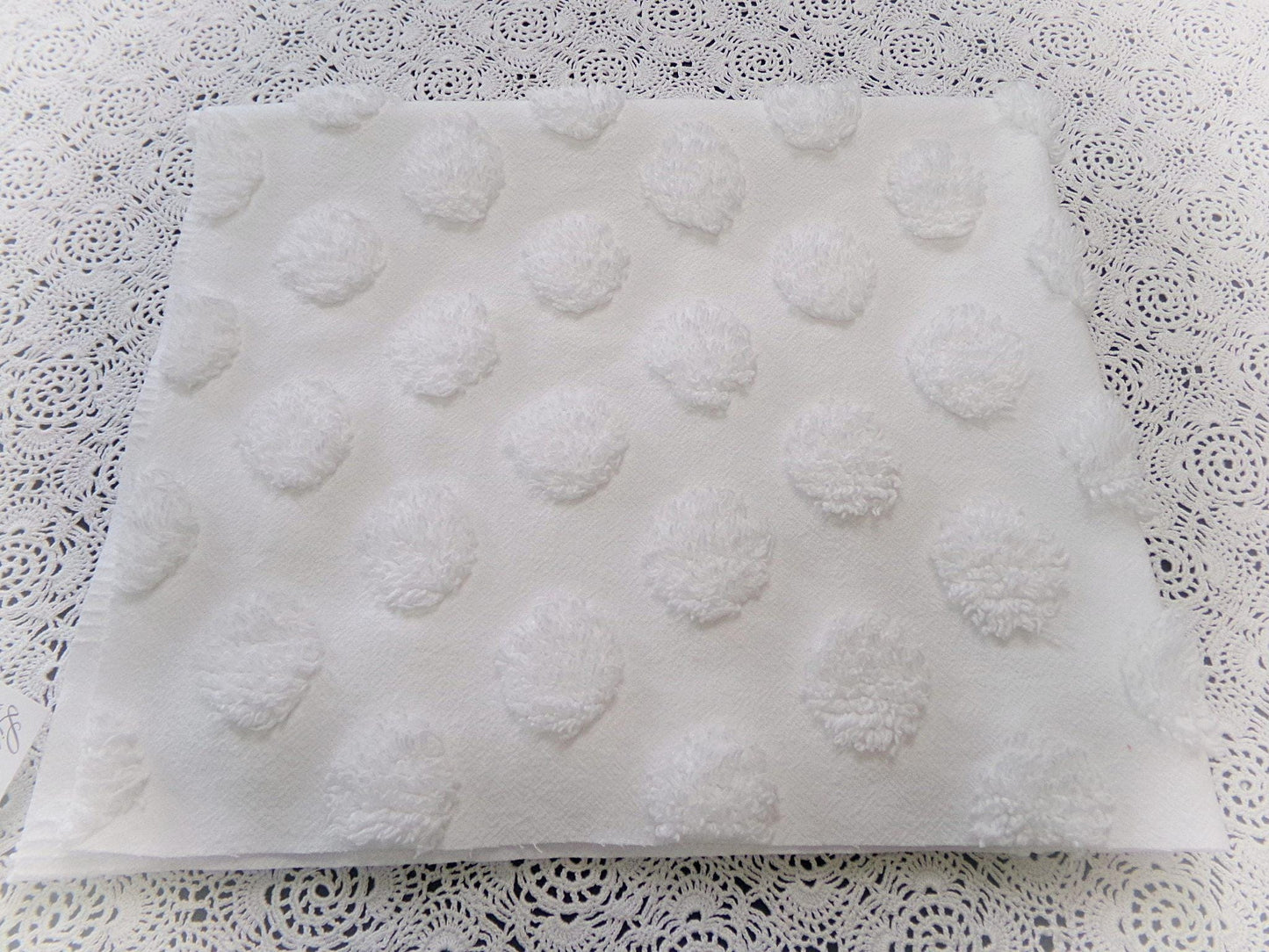 Simple Coin Pops Vintage Style Chenille Fabric Big White Dots 18x24" Quilt Material