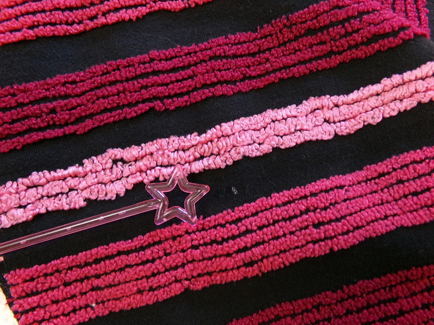 Pink on Black Stripes Vintage Chenille Fabric in Multisize Striped Pattern, 20" x 24" Piece, Shabby Chic Lightweight Cotton