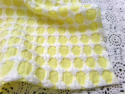 Honeycomb Cross Vintage Woven Chenille Fabric Lemon Yellow White Lady Galt 21x21"