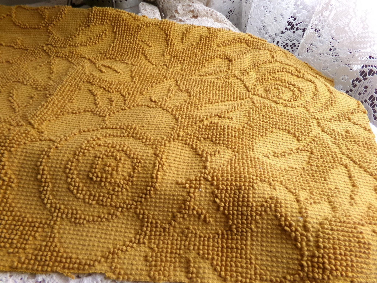 Boho Rose Vintage Chenille Fabric, Saturated Harvest Gold Woven 21x24" Piece