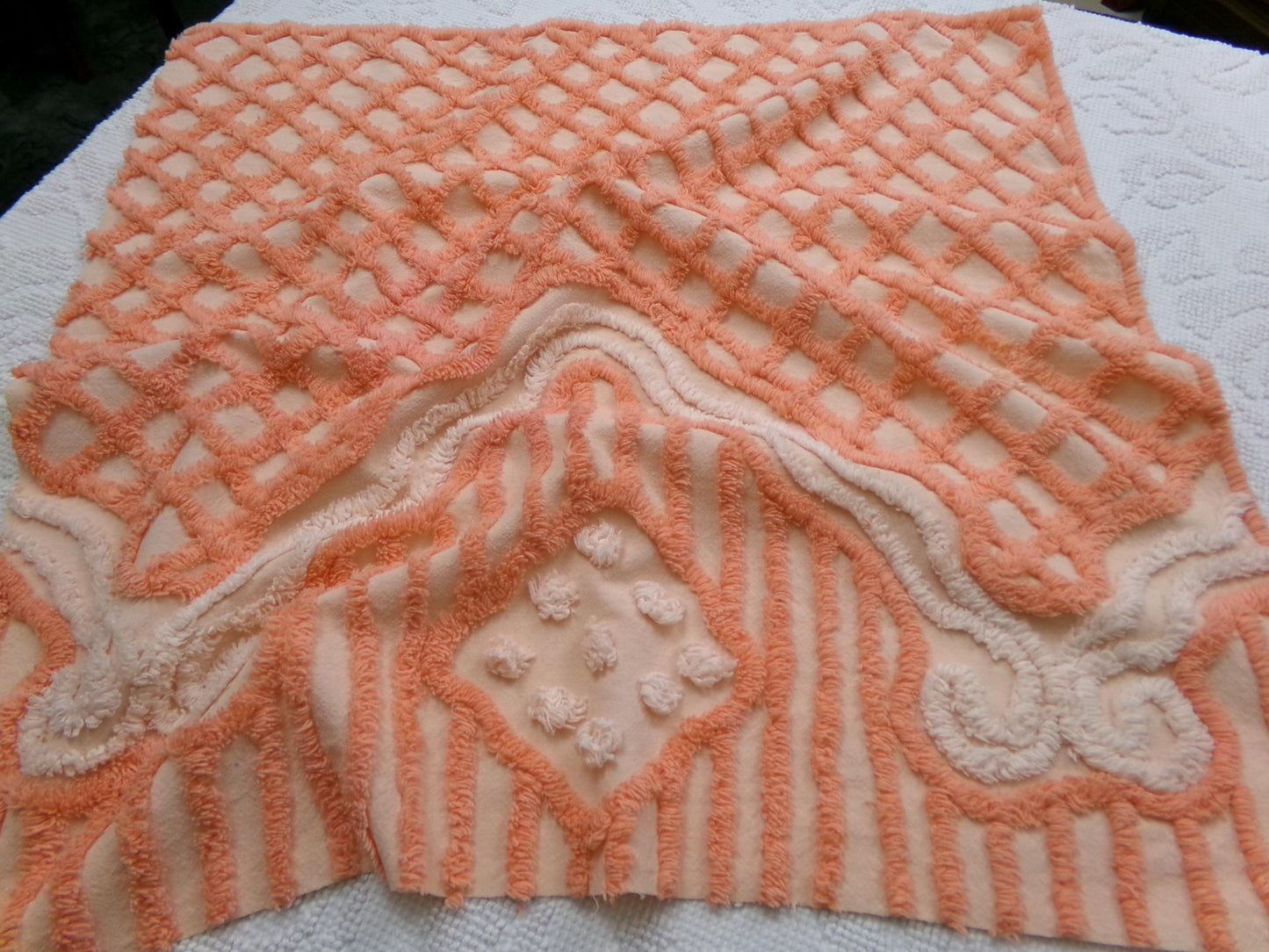 Bliss Peach Vintage Chenille Fabric, Unique Geometric Piece Sewing & Quilt Material 23" x 23"