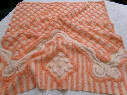 Bliss Peach Vintage Chenille Fabric, Unique Geometric Piece Sewing & Quilt Material 23" x 23"