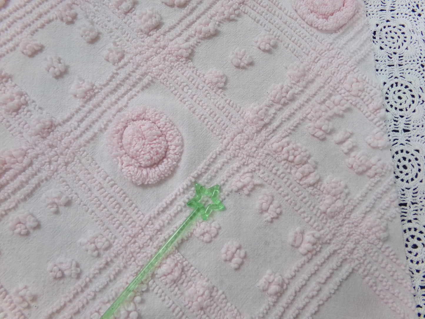 Dreamy Pink Vintage Chenille Fabric Donut Dots Sewing Material 18" x 24"