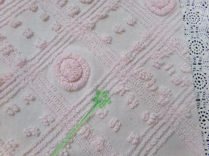 Dreamy Pink Vintage Chenille Fabric Donut Dots Sewing Material 18" x 24"