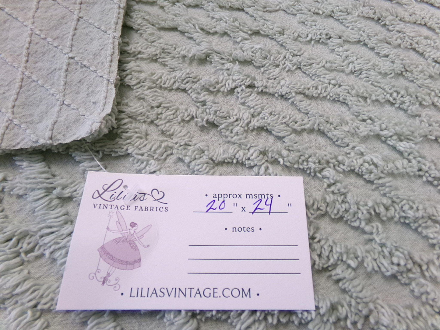 Calming Sage Vintage Chenille Bedspread Fabric Green Diamond Lattice 20x24"