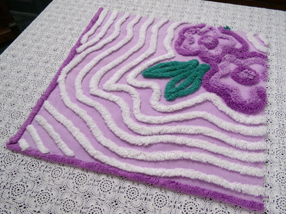Lilac Vintage Chenille Fabric 17 x 18" Floral Swirl Piece for pillows, crafts