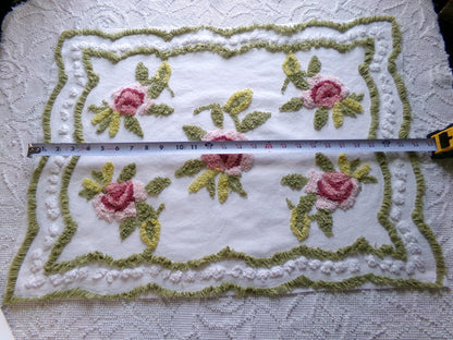 vintage rose chenille fabric, 19" x 25" inch piece of cotton sewing material, great for pillows & crafts