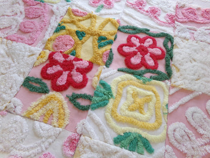 summer fresh vintage chenille fabric squares, set of 16 whimsy floral 6" quilt blocks for crafts, sewing, diy pillow covers
