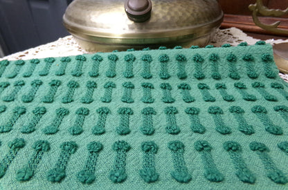 Vintage Green Chenille Fabric Textured Evergreen Cotton Quilting Crafts Upcycle Boho 18" x 24"