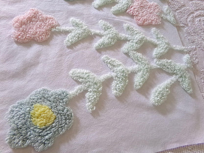 pastel floral tufted fabric, cut from a vintage style chenille bedspread, 20" x 23" piece